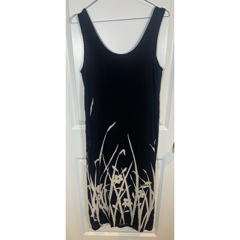 Dotti Womens Dress Floral Botanical Print Black White Sleeveless Small‎ Vintage